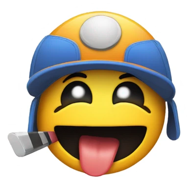 Emoji sacando la lengua con gorra y un dedo apuntando hacia la cara sticker