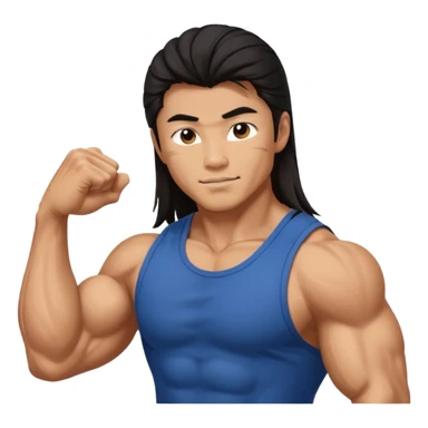 muscled asian guy showing biceps, long dark hair sticker