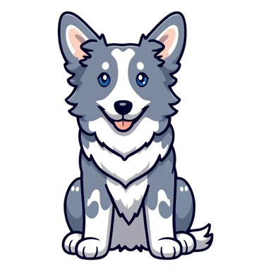 A merle border collie dog sitting, with blue and gray spotted coat, alert ears, and friendly expression sticker