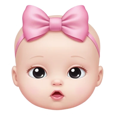 White newborn baby with pink bow sticker