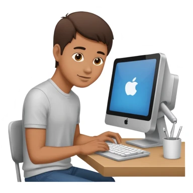 man working on computer, line art sticker