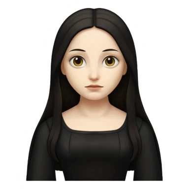 Gothic Mona Lisa emoji, pale skin, black dress, moody expression, minimalistic sticker