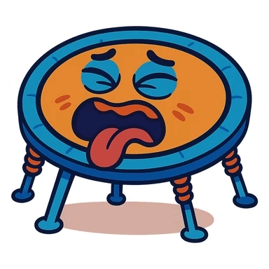 a trampoline with a silly moaning face, animated and lively, vibrant toon style sticker
