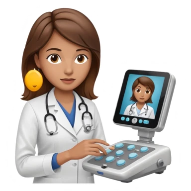 brown haired female doctor adjusting knobs on an ultrasound machine sticker