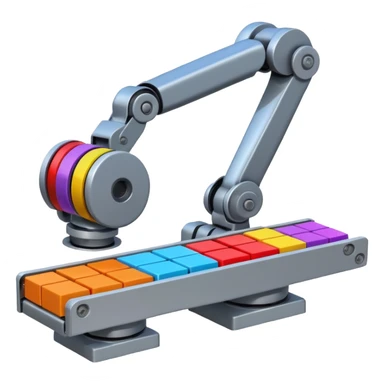 robot arm which is picking blocks on conveyor belt sticker