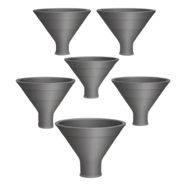 Create a sales funnel image with stacked layers in an emoji style, using simple, rounded shapes, without color or text. Include a Euro symbol (€) on each layer. The funnel should taper from top to bottom, each section showing a basic emoji-like design. sticker
