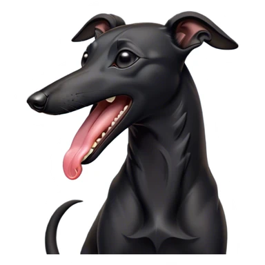 Cinematic Cute Yawning Black Greyhound Portrait Emoji, Head tilted slightly with a dramatic, wide-open yawn, showcasing a sleek black Fur with a polished finish, floppy ears slightly drooping, round dark eyes barely open in drowsy contentment, Simplified yet irresistibly adorable features, highly detailed, glowing with a soft, cozy glow, high shine, relaxed yet expressive, stylized with a touch of whimsy, bright and endearing, soft glowing outline, capturing the essence of a sleepy yet affectionate racer, so drowsy it feels like it could stretch out of the screen and curl up for a nap! sticker