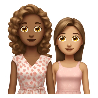 Two girls wearing summer dresses with brown hair sticker