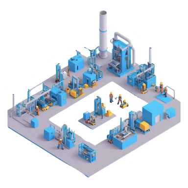 factory floor with industrial equipment and workers sticker