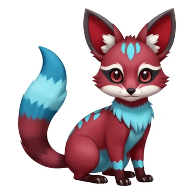 Rare realistic cool burgundy-red fur cute epic aesthetic colorful Amaura-Glaceon-Civet-Genet-species-Fakemon-hybrid-creature, with markings, full body sticker