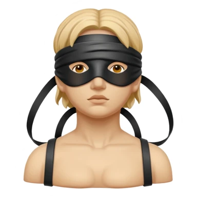 Statue-like figure blindfolded with leather straps, devotion and submission sticker