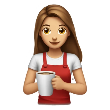 barista girl in a red t-shirt with long brown hair, with a cup of coffee in a hand sticker