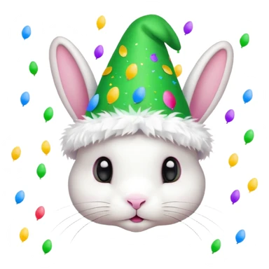 Rabbit in Green Party Hat – white bunny with cone party hat and confetti. sticker