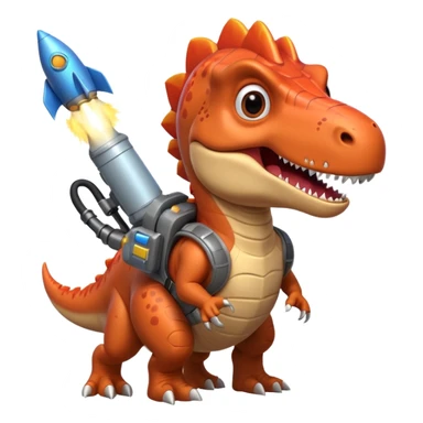 rocket-propelled dinosaur portrait, head and shoulders only, cute T-rex face, rocket pack visible behind shoulders, glowing thrusters, 3D cartoon, mobile game icon style, clean background, no text, no watermark sticker