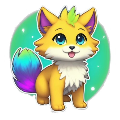 Anthro Fluffy Cool Cute Magical Elemental Shiny Colorful Neon Vibrant Colors Sparkle Kemono-style Chibi Fantasy-Animal-Fakémon-Pokémon-Hybrid Fur Sona Aesthetic Full Body Sticker sticker