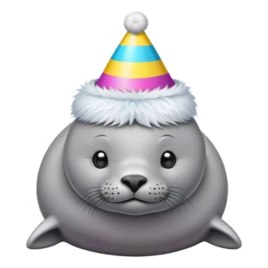 A cute seal wearing a colorful party hat, similar to a sustainable fuel plant logo sticker