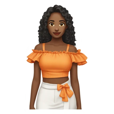 Realistic orange cut out crop top blouse. Ruffles. Isolated. Fancy sash sticker