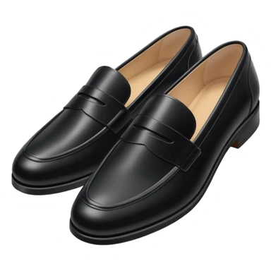 Aesthetic black loafers emoji, soft pastel minimal illustration, smooth shiny leather, delicate highlights, simple cute proportions, fashion sticker style, clean white background, soft shadow, minimal luxury vibe, high resolution, centered, sticker