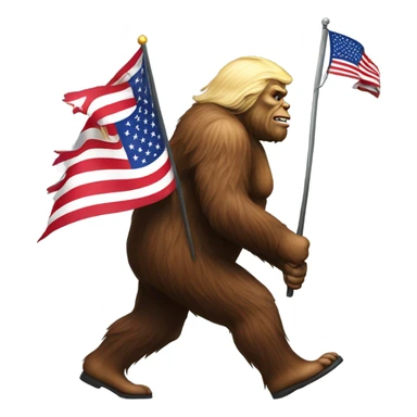 Patriotic Trump Sasquatch walking with flag sticker