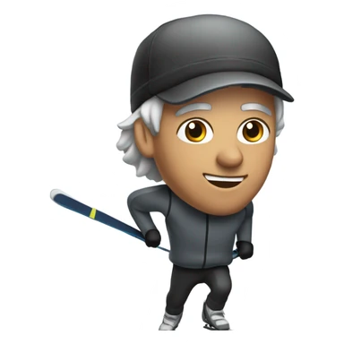 Man with Dark and gray hair on cross country skiing with a Black hat sticker