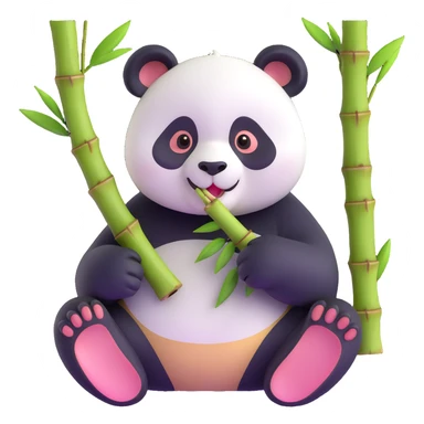 panda eating bamboo in forrest background, close up pose sticker
