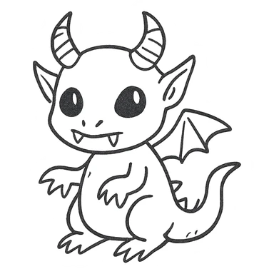 hand-drawn outlined kid dragon with demon and alien features sticker