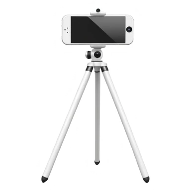3D Apple-style emoji of a white tripod holding an iPhone 17,
rear view, visible camera lenses,
clean white background, smooth rounded design sticker