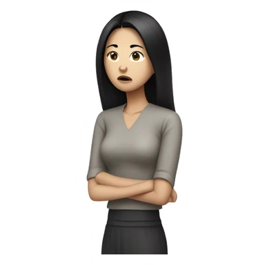Asian woman with black hair with sad expression, hands on waist sticker