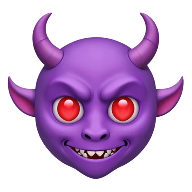 Purple demon emoji with red hearts for eyes,, circular head with horns sticker
