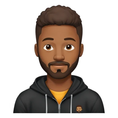 African yound man in his late 20s with a wink and  full short boxed beard and moutache , and a low cut hair, black hoody sticker