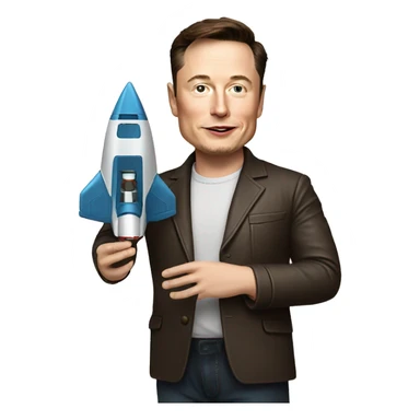 Elon musk holding a mini toy spaceship  sticker