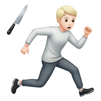 Frightened person sprinting away from a shadow with a knife sticker