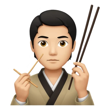 Asian man with really small eyes holding chopsticks sticker