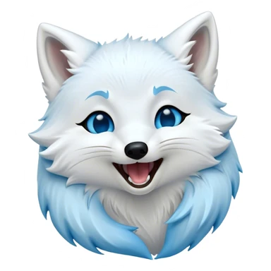 Cinematic Cute Yawning Arctic Fox Portrait Emoji, Head tilted slightly with a dramatic, wide-open yawn, showcasing a soft, downy white Fur with subtle icy blue accents and gently drooping ears, round eyes barely open in drowsy contentment, Simplified yet irresistibly adorable features, highly detailed, glowing with a soft, cozy glow, high shine, relaxed yet expressive, stylized with a touch of arctic whimsy, bright and endearing, soft glowing outline, capturing the essence of a sleepy yet affectionate arctic fox, so drowsy it feels like it could stretch out of the screen and curl up for a nap! sticker
