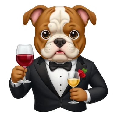 Bulldog wearing a tux holding a wine glass sticker