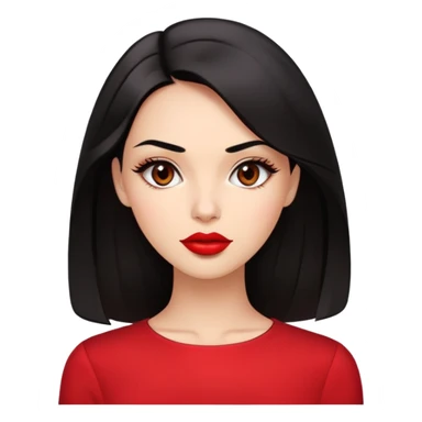 Glamorous young woman with defined features, expressive brown eyes, full lips with red lipstick, light brown complexion, sleek black hair, wearing a red blouse sticker