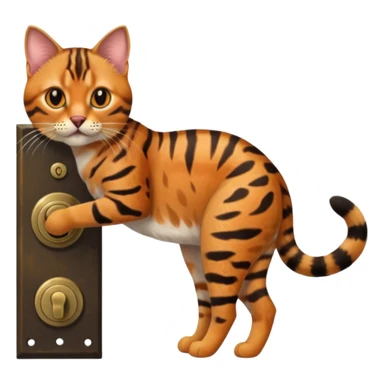 A bobtailed bengal turning a doorknob sticker