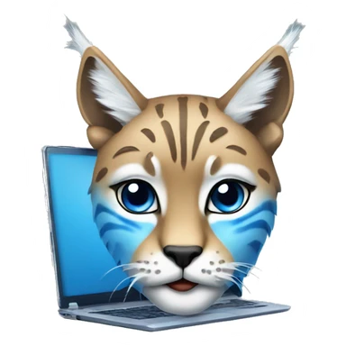 A blue lynx with a laptop sticker