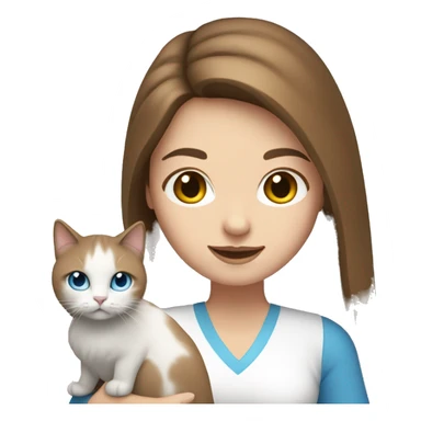 woman with long brown hair and holding a all white British long hair cat with blue eyes sticker