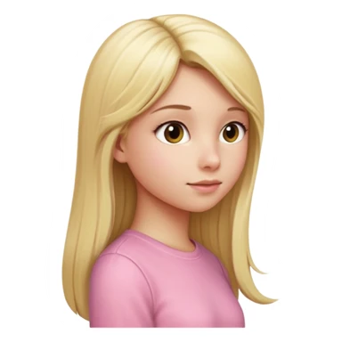 girl in light pink clothes, blonde with long straight hair, side view, apple emoji style, variation 4 sticker