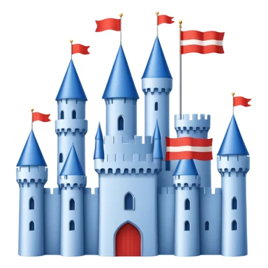 The flag has a yellow background with four horizontal red stripes running across it. In the upper left corner, there is a blue rectangle containing a white, stylized castle with three towers, the middle tower being taller than the others. sticker