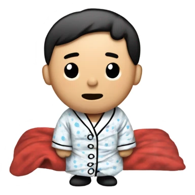 A Chinese guy wearing pyjamas (with a singular button sewed onto left shoulder) in snoopy blanket sticker