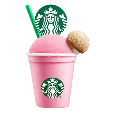 pink iced tea Starbucks drink next to a Starbucks cake pop sticker