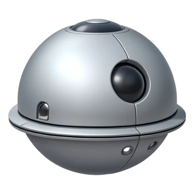 a simple, spherical spaceship shaped like a ball, with a smooth surface and minimalistic details. Use a plain background. sticker