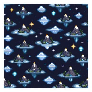 Starry night sky with floating islands and crystals sticker