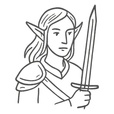 elven warrior, hand-drawn outlined icon, delicate sketchy lines, expressive sticker