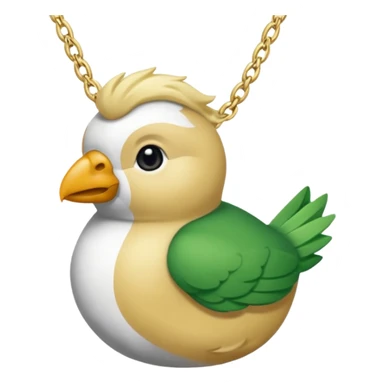 un oiseau classique de profil tout vert et un seul poil blond qui fait une petite bouclette sur le front avec le collier argenté avec des ronds attachés au collier est autour du coup de l’oiseau entre la tête et le corps sticker