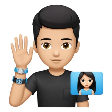 driving license with the photo of ipretty bratz emoji of a boy with a black tee, silver- blue bracelet, black hair sticker