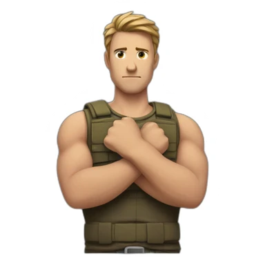 Man with his armes in a x in front of his chest with his fists closed sticker