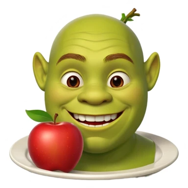 shrek on a plate with an apple in his mouth sticker